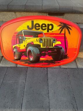 NWT Jeep Yellow and Pink Retro Metal Oval Wall Sign - 22x14”